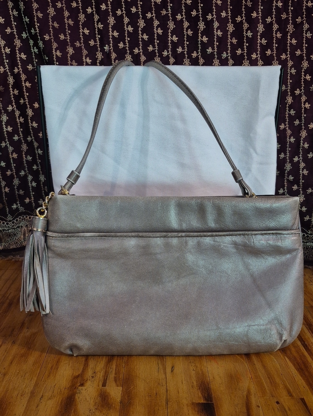 Leather Shoulder Bag in Metallic Gray - Women Bags